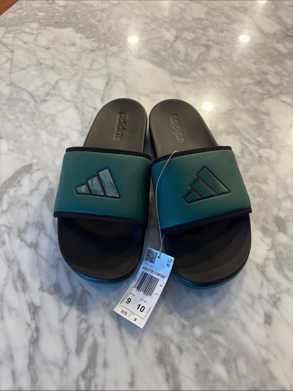 adidas Teal and Black Slide Sandals with Logo Strap